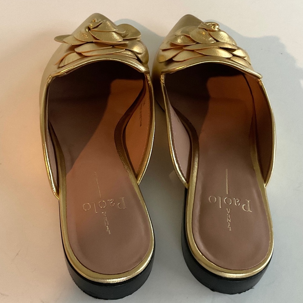 LINEA  PAOLO  Mule 3-D Flower Gold Size 7 - Picture 5 of 9
